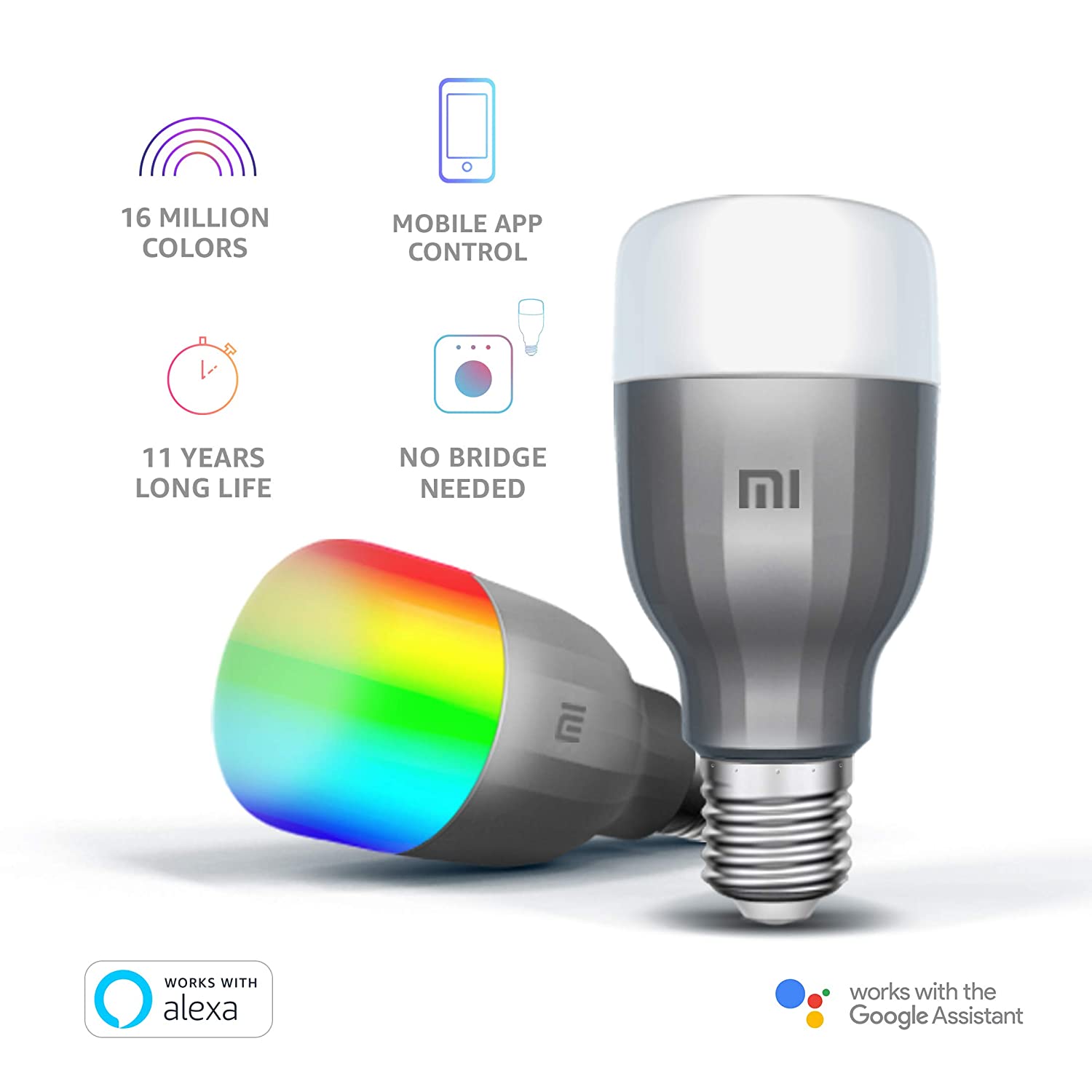 Emallcart Mi LED WiFi 10W Smart Bulb White and Color E27 Base Compatible with Amazon Alexa and Google Assistant