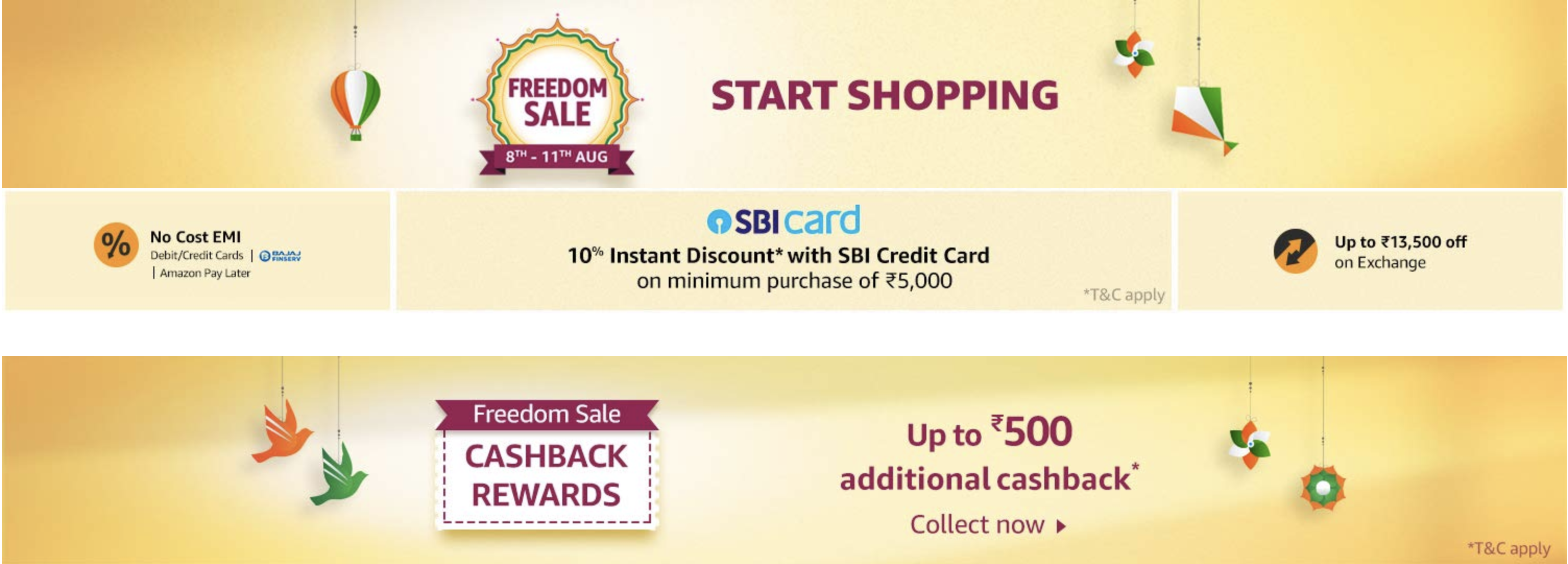 Amazon Freedom Sale | 8th to 11th August | 10% off on SBI card | Best deals available | 60% Off (app only)