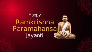 Black and white photo of Ramkrishna Paramahansa dressed in traditional Hindu clothes